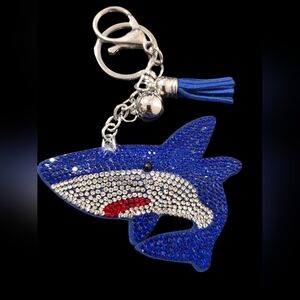 Blue Rhinestone Shark Bag Charm Keychain